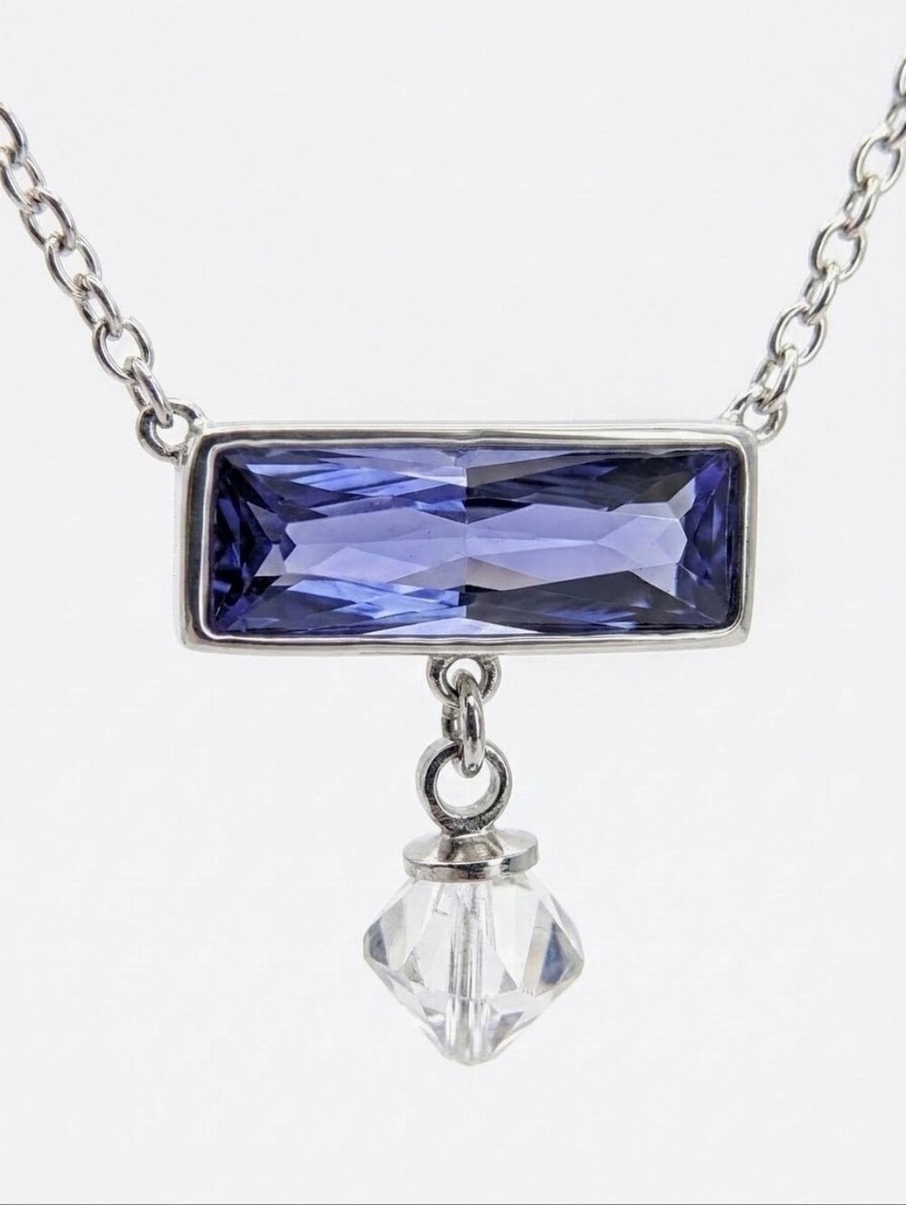 Y2K Vintage Swarovski Crystal Lilac Baguette Necklace Whimsigoth Romantic Grunge - Picture 3 of 4